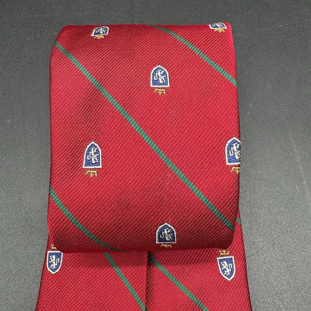 Polo Ralph Lauren Crest Shield Red Green Stripe Silk Tie Repp Stripes USA - Picture 9 of 16